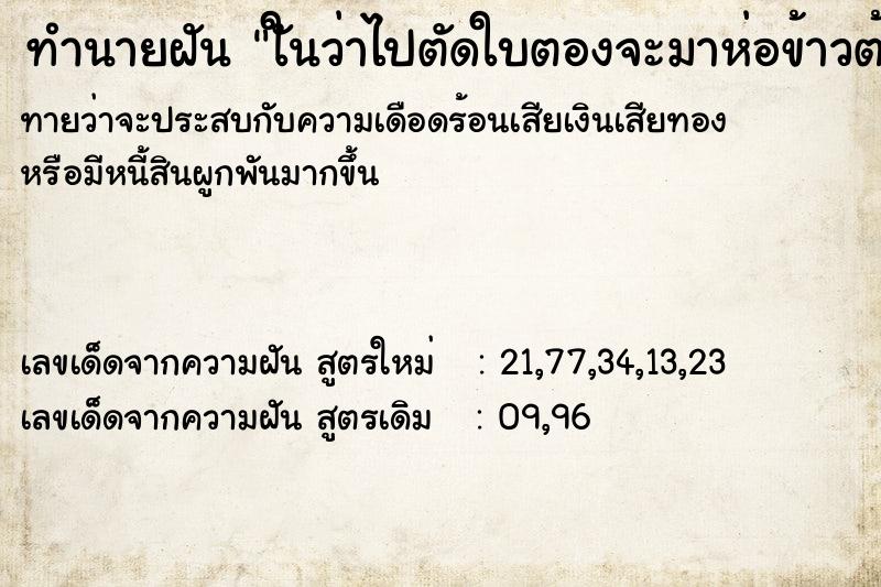 ทำนายฝันทำนายฝันใันว่าไปตัดใบตองจะมาห่อข้าวต้ม