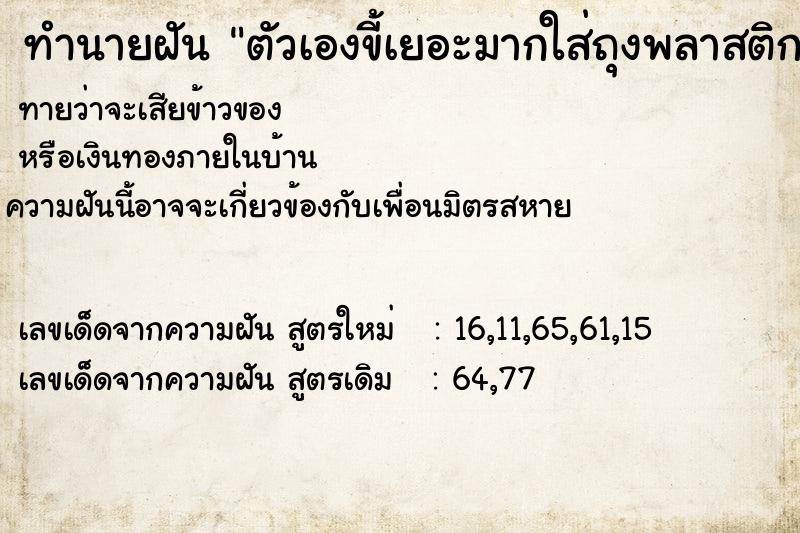 ทำนายฝันทำนายฝันตัวเองขี้เยอะมากใส่ถุงพลาสติก