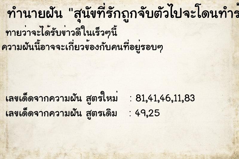 ทำนายฝันสุนัขที่รักถูกจับตัวไปจะโดนทำร้าย ทำนายฝันทำนายฝันสุนัขที่รักถูกจับตัวไปจะโดนทำร้าย