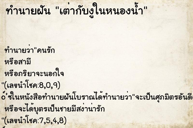 ทำนายฝัน เต่ากับงูในหนองน้ำ