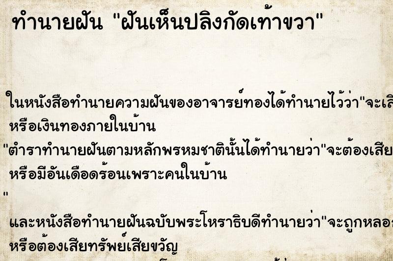 ทำนายฝันทำนายฝันฝันเห็นปลิงกัดเท้าขวา