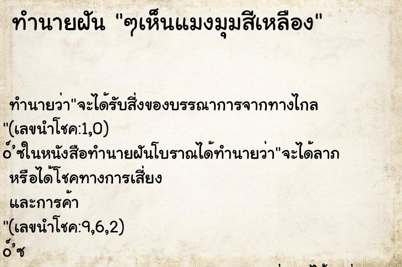 ทำนายฝัน ๆเห็นแมงมุมสีเหลือง ทำนายฝัน ๆเห็นแมงมุมสีเหลือง