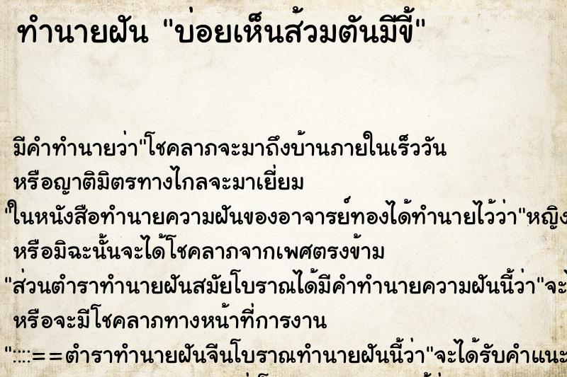 ทำนายฝันทำนายฝันบ่อยเห็นส้วมตันมีขี้