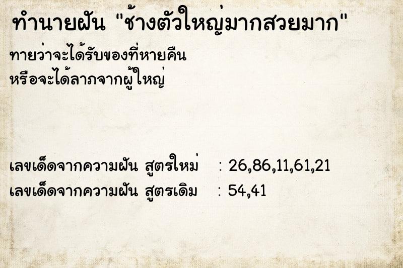 ทำนายฝันช้างตัวใหญ่มากสวยมาก ทำนายฝันทำนายฝันช้างตัวใหญ่มากสวยมาก