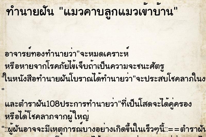 ทำนายฝัน แมวคาบลูกแมวเข้าบ้าน ทำนายฝัน แมวคาบลูกแมวเข้าบ้าน