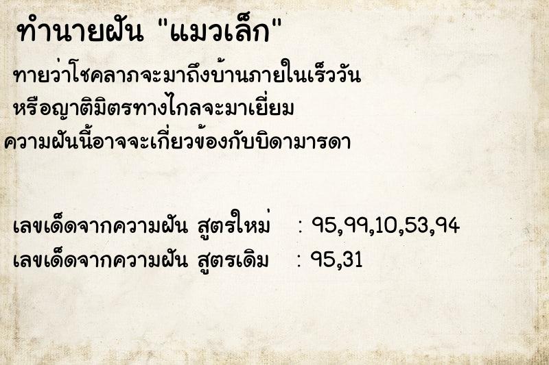 ทำนายฝันทำนายฝันแมวเล็ก