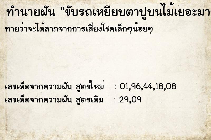 ทำนายฝันทำนายฝันขับรถเหยียบตาปูบนไม้เยอะมาก