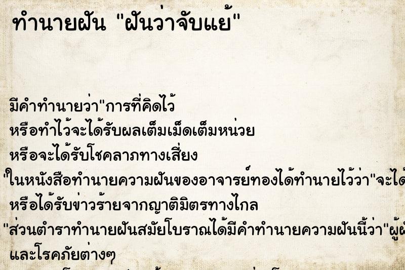 ทำนายฝัน ฝันว่าจับแย้ ทำนายฝัน ฝันว่าจับแย้
