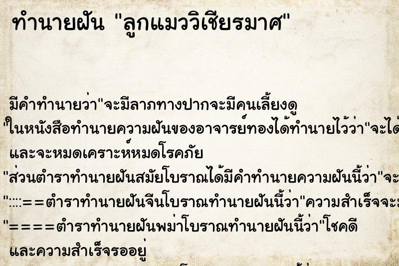 ทำนายฝันทำนายฝันลูกแมววิเชียรมาศ