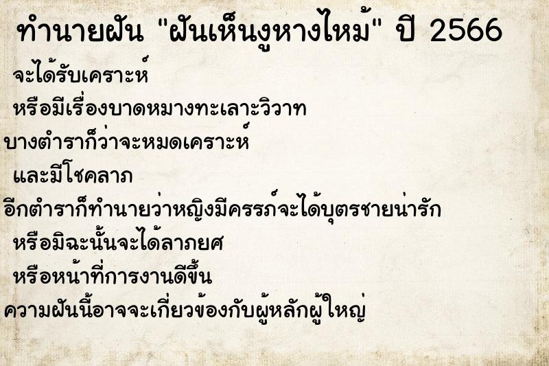 ทำนายฝันฝันเห็นงูหางไหม้ ทำนายฝันทำนายฝันฝันเห็นงูหางไหม้