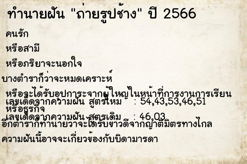 ทำนายฝันถ่ายรูปช้าง ทำนายฝันทำนายฝันถ่ายรูปช้าง