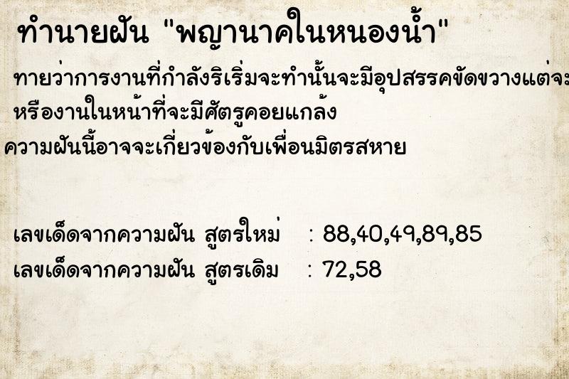 ทำนายฝันทำนายฝันพญานาคในหนองน้ำ