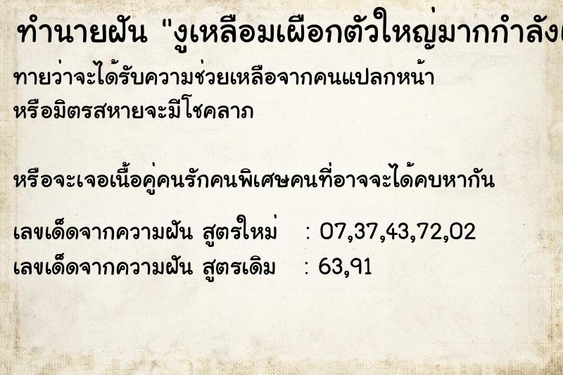 ทำนายฝันงูเหลือมเผือกตัวใหญ่มากกำลังเลื้อย ทำนายฝันทำนายฝันงูเหลือมเผือกตัวใหญ่มากกำลังเลื้อย