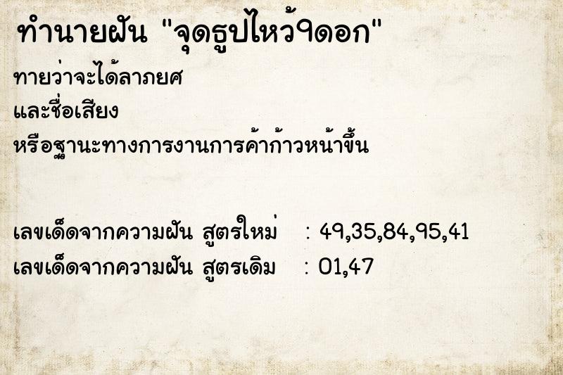 ทำนายฝันทำนายฝันจุดธูปไหว้9ดอก