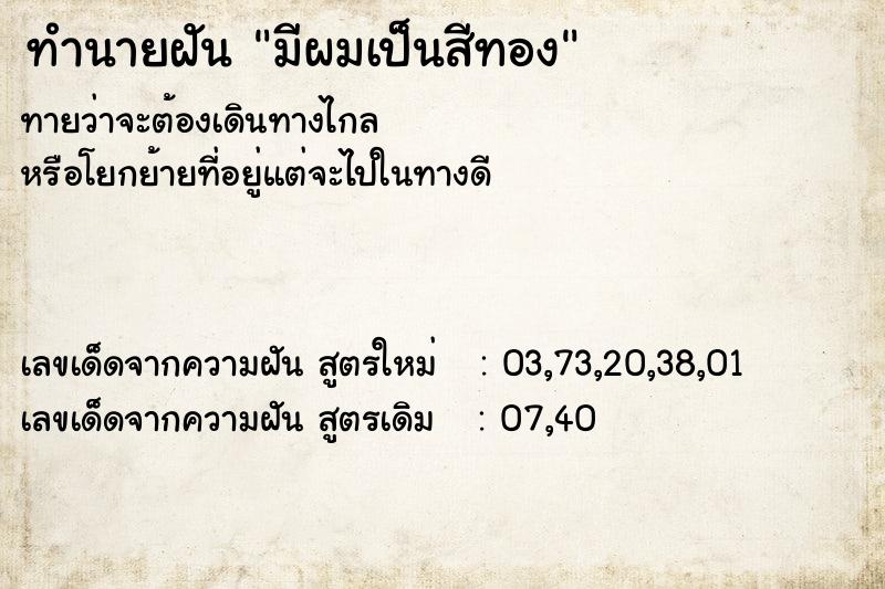 ทำนายฝันทำนายฝันมีผมเป็นสีทอง