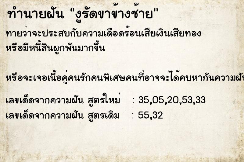 ทำนายฝัน งูรัดขาข้างซ้าย ทำนายฝัน งูรัดขาข้างซ้าย
