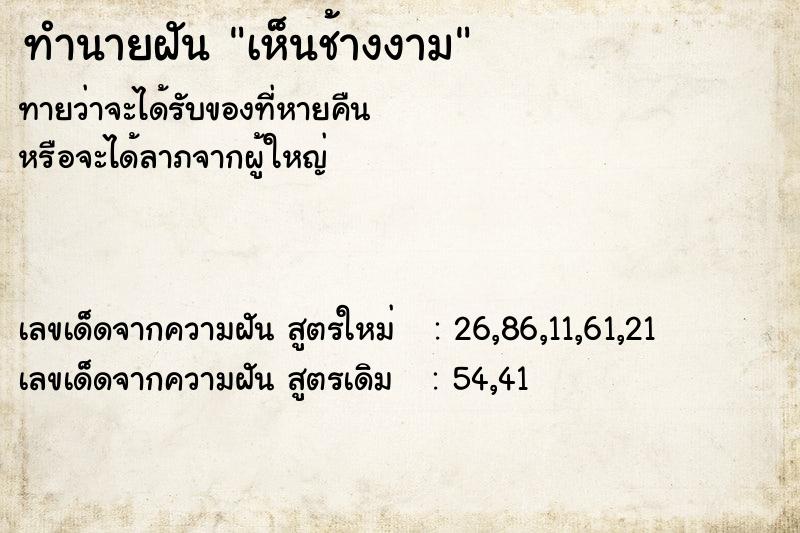 ทำนายฝันเห็นช้างงาม ทำนายฝันทำนายฝันเห็นช้างงาม