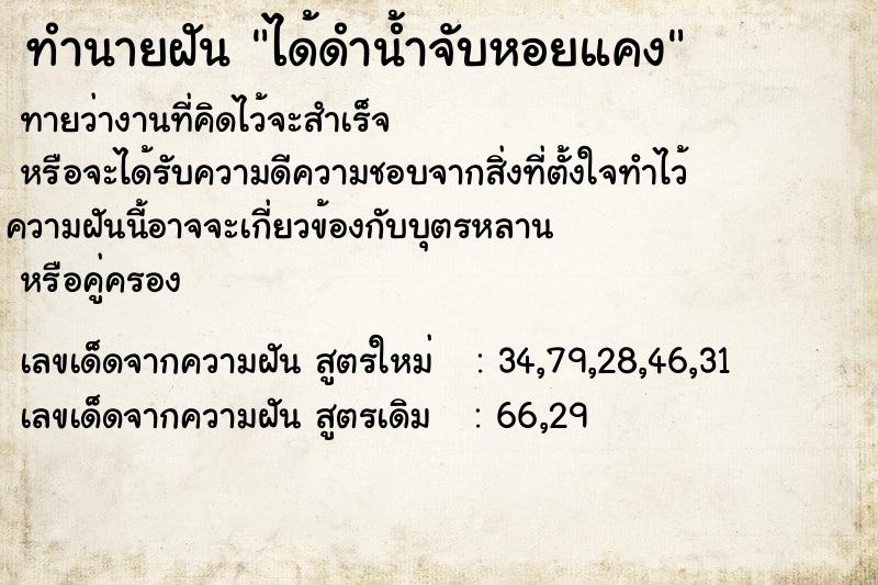 ทำนายฝันทำนายฝันได้ดำน้ำจับหอยแคง
