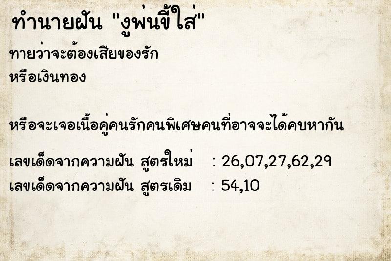 ทำนายฝันงูพ่นขี้ใส่ ทำนายฝันทำนายฝันงูพ่นขี้ใส่