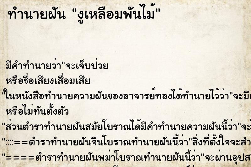 ทำนายฝัน งูเหลือมพันไม้ ทำนายฝัน งูเหลือมพันไม้