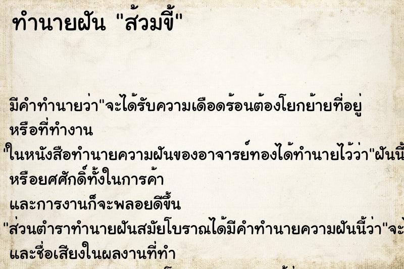 ทำนายฝัน ส้วมขี้ ทำนายฝัน ส้วมขี้