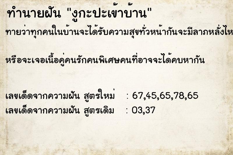 ทำนายฝัน งูกะปะเข้าบ้าน ตำราโบราณ แม่นที่สุดในโลก