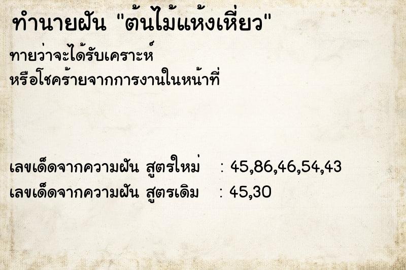 ทำนายฝันต้นไม้แห้งเหี่ยว ทำนายฝันทำนายฝันต้นไม้แห้งเหี่ยว