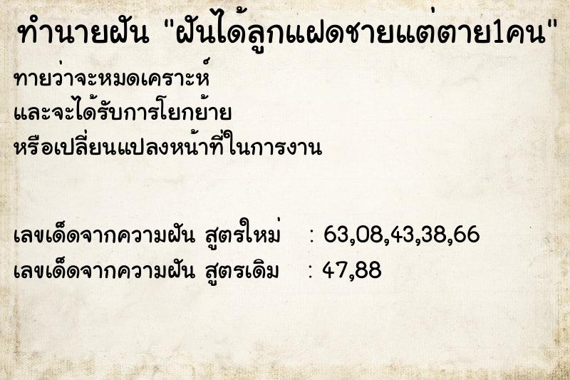 ทำนายฝัน ฝันได้ลูกแฝดชายแต่ตาย1คน ทำนายฝัน ฝันได้ลูกแฝดชายแต่ตาย1คน