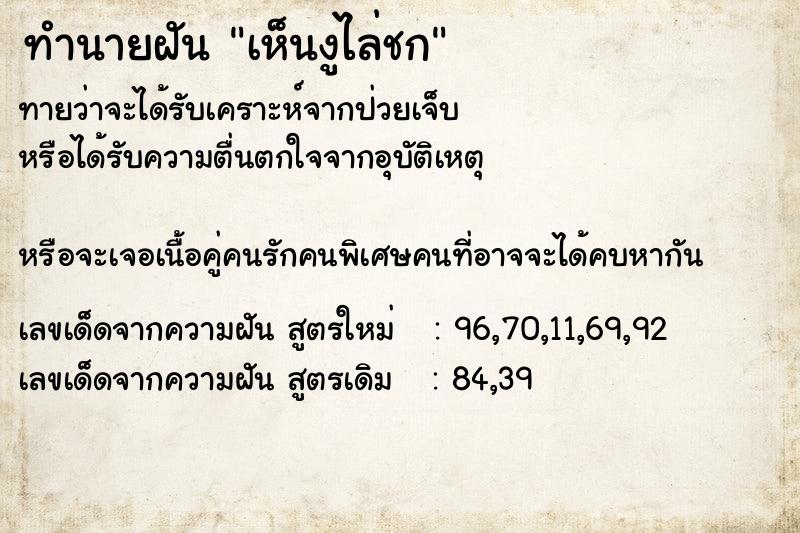 ทำนายฝันเห็นงูไล่ชก ทำนายฝันทำนายฝันเห็นงูไล่ชก