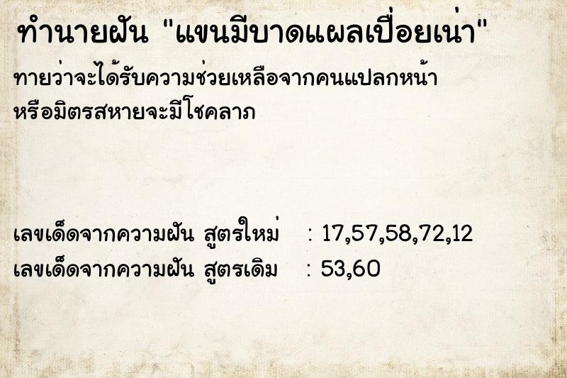 ทำนายฝัน แขนมีบาดแผลเปื่อยเน่า ทำนายฝัน แขนมีบาดแผลเปื่อยเน่า