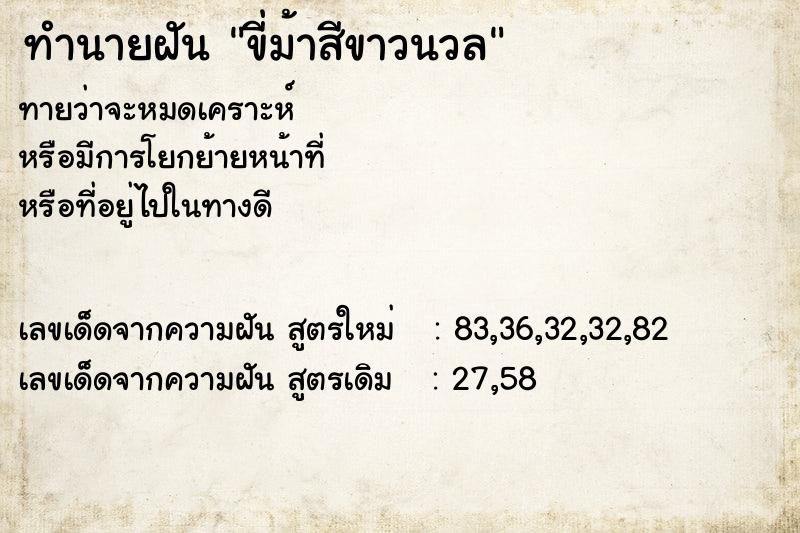 ทำนายฝันขี่ม้าสีขาวนวล ทำนายฝันทำนายฝันขี่ม้าสีขาวนวล