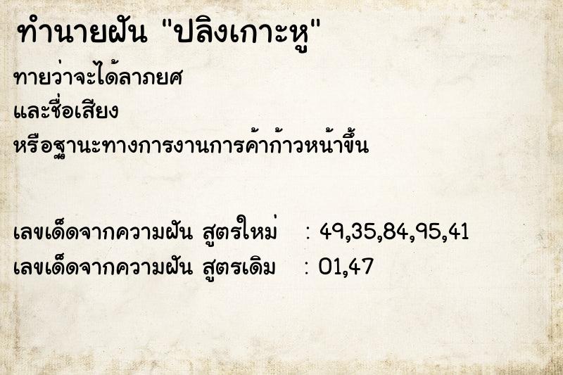 ทำนายฝันปลิงเกาะหู ทำนายฝันทำนายฝันปลิงเกาะหู