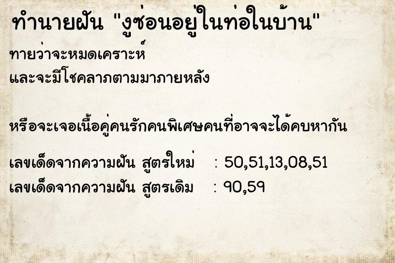 ทำนายฝันงูซ่อนอยู่ในท่อในบ้าน ทำนายฝันทำนายฝันงูซ่อนอยู่ในท่อในบ้าน