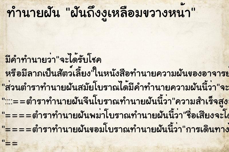 ทำนายฝันฝันถึงงูเหลือมขวางหน้า ทำนายฝันทำนายฝันฝันถึงงูเหลือมขวางหน้า
