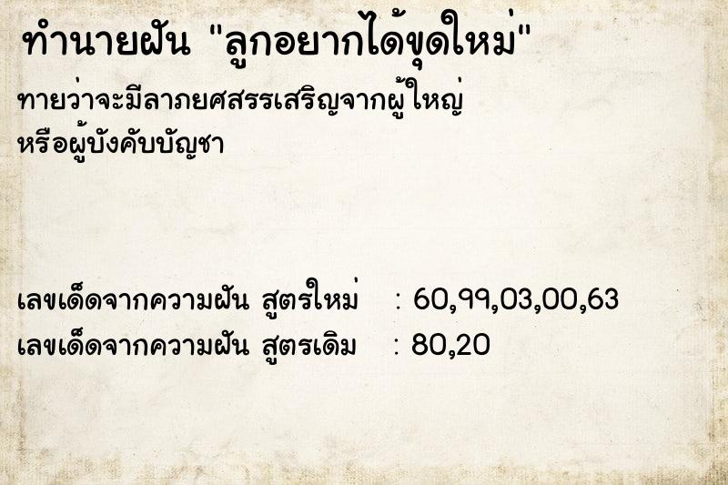ทำนายฝันทำนายฝันลูกอยากได้ขุดใหม่