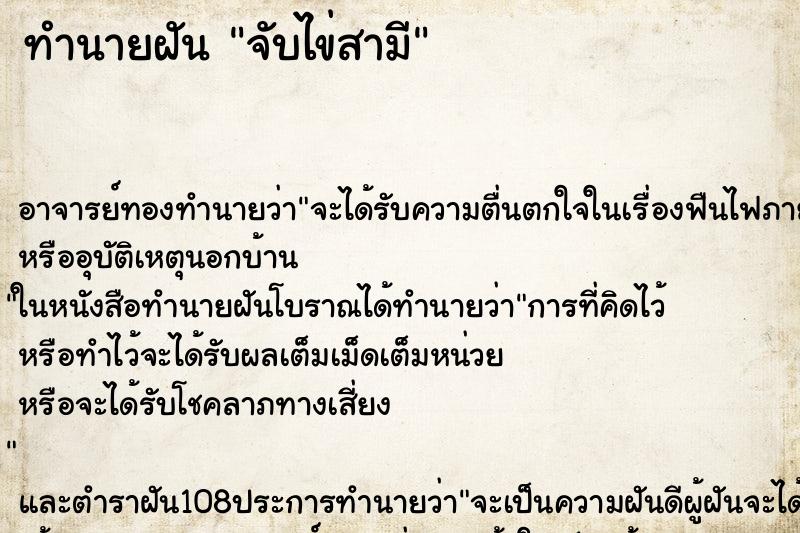 ทำนายฝัน จับไข่สามี ทำนายฝัน จับไข่สามี