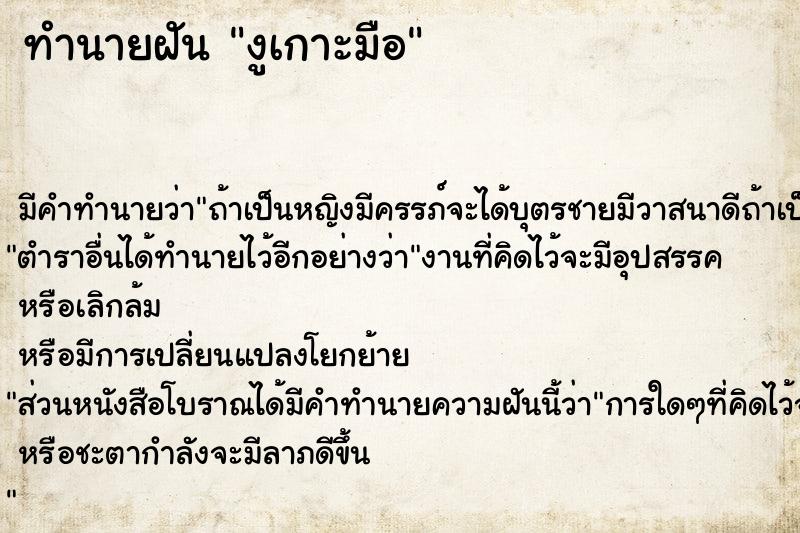 ทำนายฝัน งูเกาะมือ ทำนายฝัน งูเกาะมือ