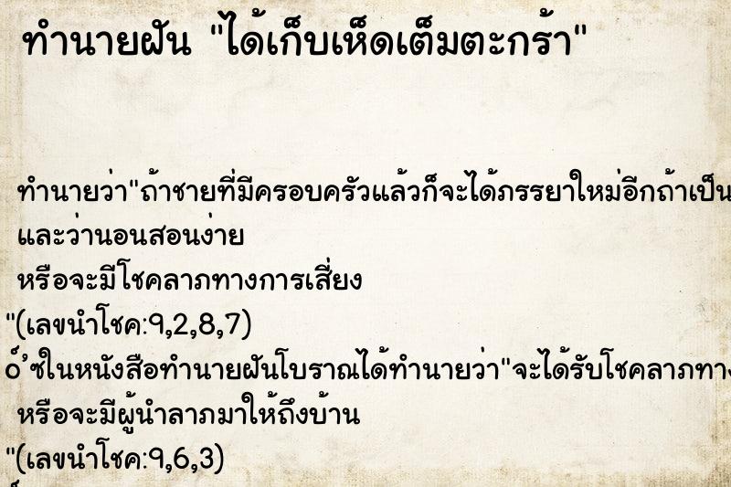 ทำนายฝันทำนายฝันได้เก็บเห็ดเต็มตะกร้า