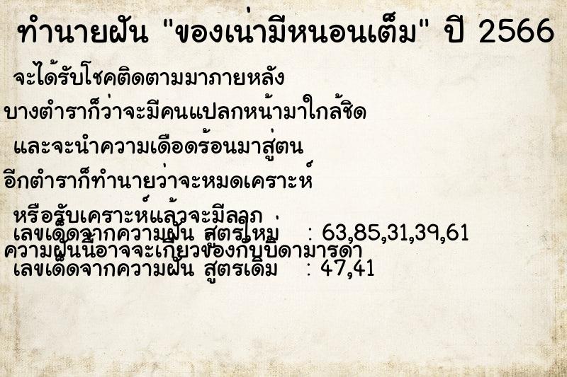 ทำนายฝัน ของเน่ามีหนอนเต็ม ทำนายฝัน ของเน่ามีหนอนเต็ม