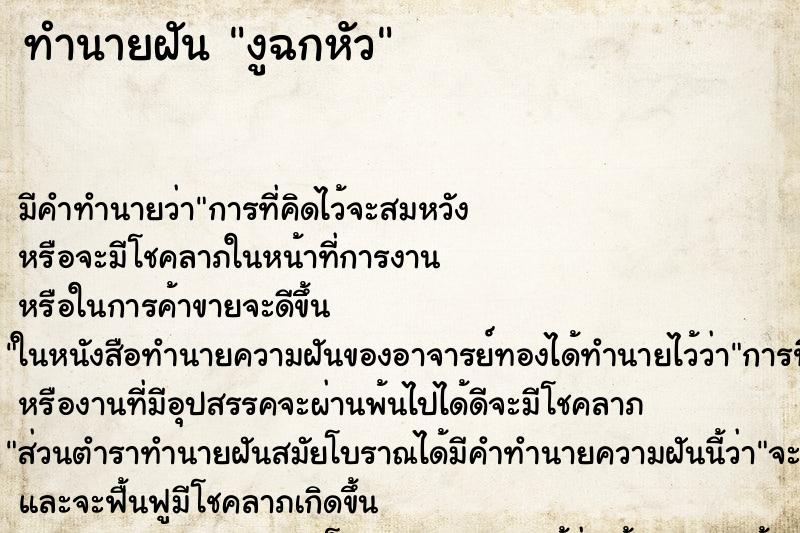 ทำนายฝัน งูฉกหัว ทำนายฝัน งูฉกหัว