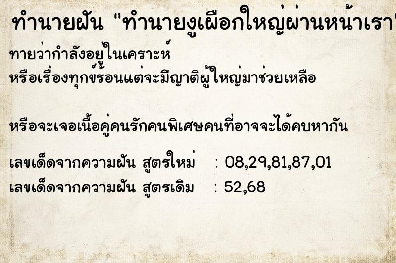 ทำนายฝันทำนายงูเผือกใหญ่ผ่านหน้าเรา ทำนายฝันทำนายฝันทำนายงูเผือกใหญ่ผ่านหน้าเรา