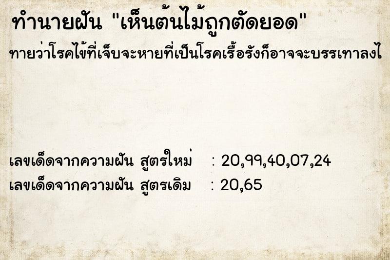 ทำนายฝันเห็นต้นไม้ถูกตัดยอด ทำนายฝันทำนายฝันเห็นต้นไม้ถูกตัดยอด