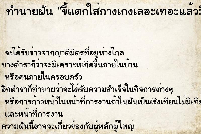 ทำนายฝัน ขี้แตกใส่กางเกงเลอะเทอะแล้วมีกลิ่นเหม็น ทำนายฝัน ขี้แตกใส่กางเกงเลอะเทอะแล้วมีกลิ่นเหม็น