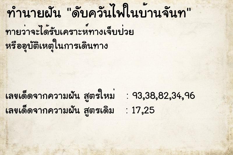 ทำนายฝันดับควันไฟในบ้านจันท ทำนายฝันทำนายฝันดับควันไฟในบ้านจันท