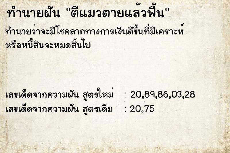ทำนายฝันตีแมวตายแล้วฟื้น ทำนายฝันทำนายฝันตีแมวตายแล้วฟื้น