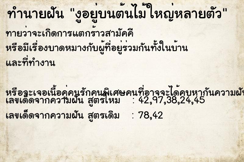 ทำนายฝันทำนายฝันงูอยู่บนต้นไม้ใหญ่หลายตัว