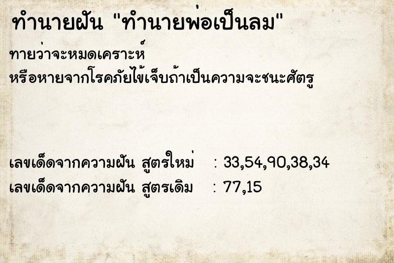 ทำนายฝันทำนายฝันทำนายพ่อเป็นลม