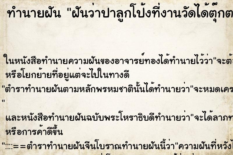 ทำนายฝันฝันว่าปาลูกโป้งที่งานวัดได้ตุ๊กตา ทำนายฝันทำนายฝันฝันว่าปาลูกโป้งที่งานวัดได้ตุ๊กตา