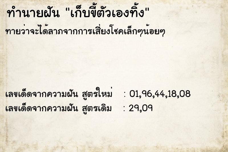 ทำนายฝันเก็บขี้ตัวเองทิ้ง ทำนายฝันทำนายฝันเก็บขี้ตัวเองทิ้ง