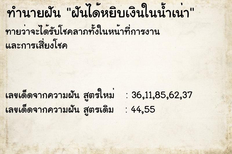ทำนายฝันทำนายฝันฝันได้หยิบเงินในน้ำเน่า
